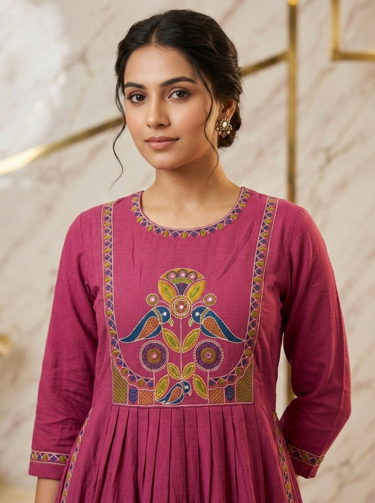 Royal Magenta Embroidered Kurta pant Set