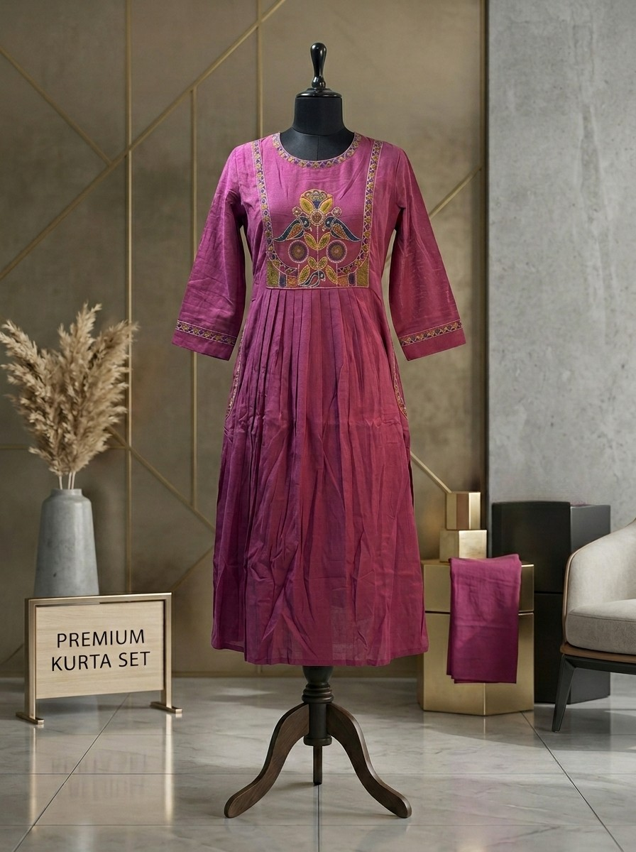 Royal Magenta Embroidered Kurta pant Set