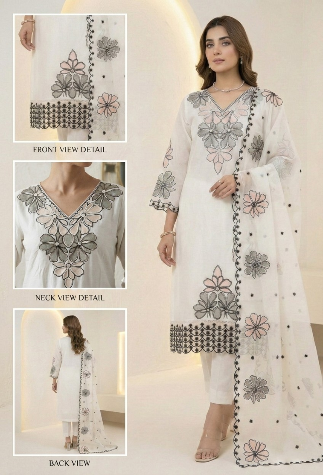 Elegant White Floral Embroidered Kurta Set