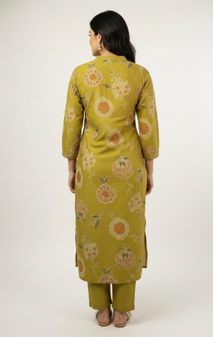 Olive Green Floral Printed Kurti Set